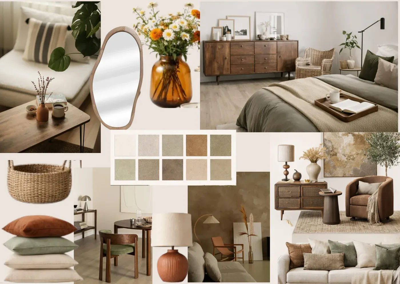 Gemütliches Wohnzimmer in warmen Erdtönen mit Naturmaterialien – Cozy Natural Interior Styling München