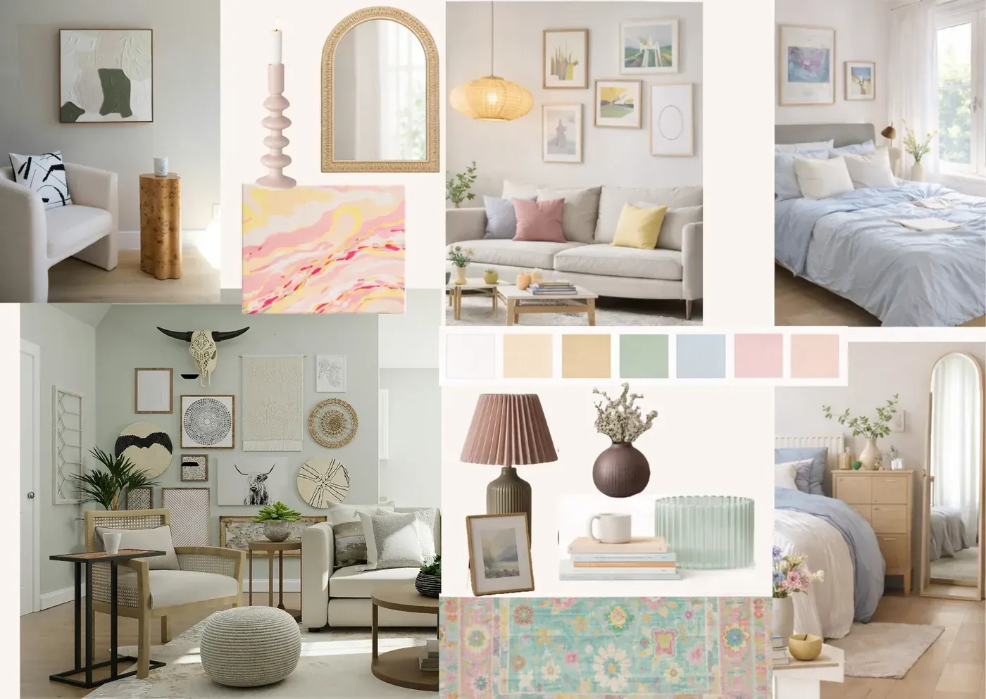 Helles Wohnzimmer in zarten Pastelltönen mit viel Tageslicht – Fresh Light Interior Styling München