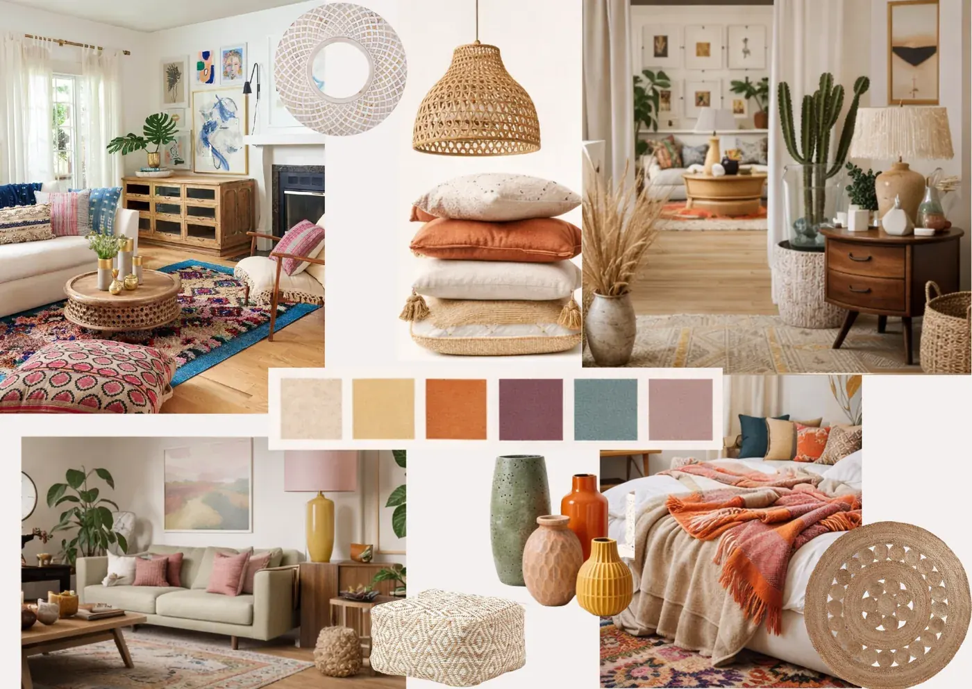 Modern Boho Wohnraum mit natürlichen Materialien und erdigen Akzenten – Interior Stylistin München