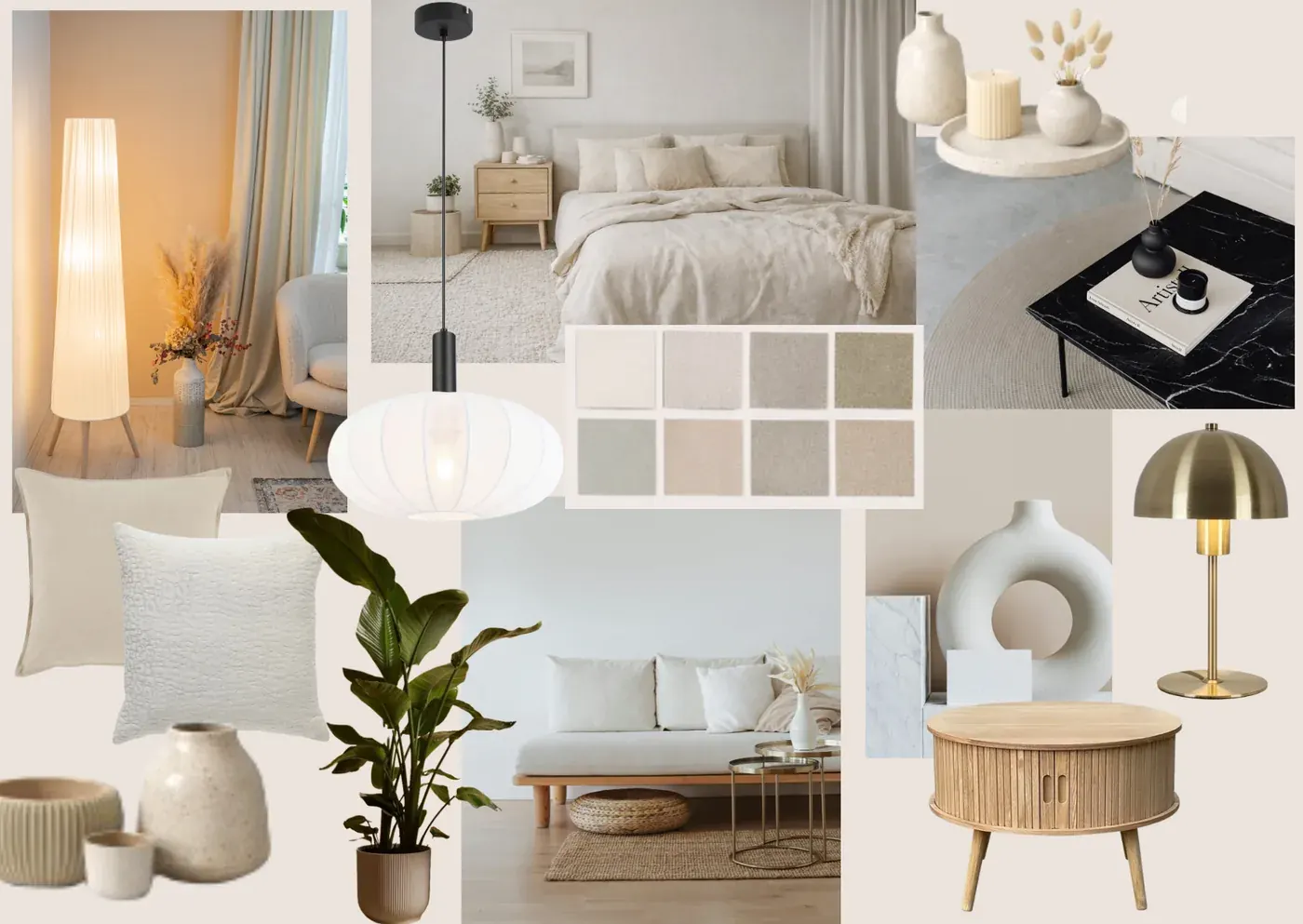 Modern Calm Wohnzimmer in gedeckten Tönen mit warmem Holz – Interior Redesign München