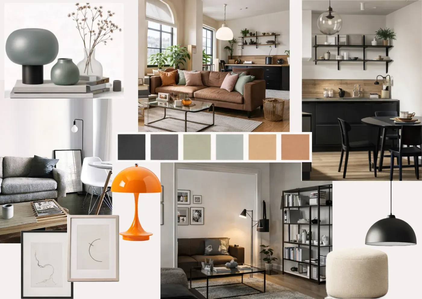 Urban Industrial Minimal Wohnzimmer mit Sichtbeton und dunklem Metall – Interior Styling München
