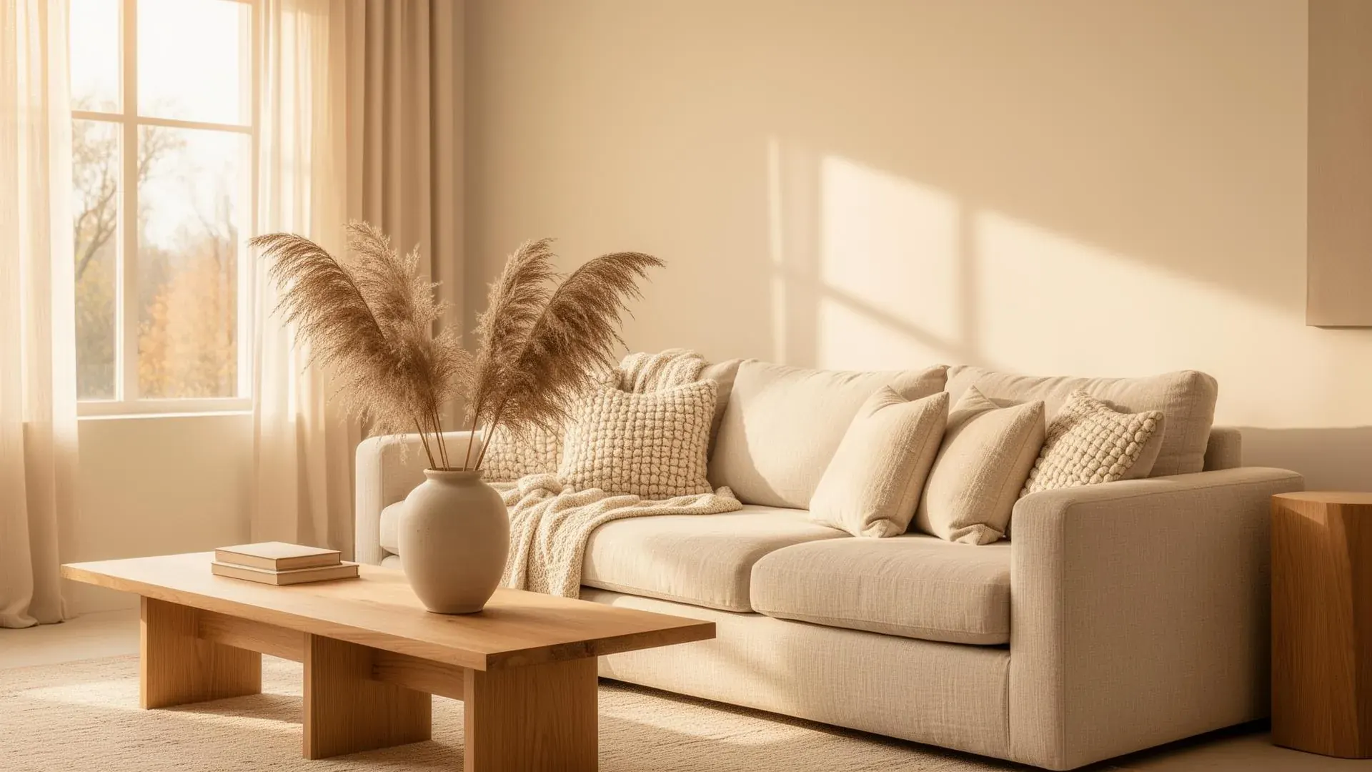 Elegant gestaltetes Wohnzimmer mit warmen Naturtönen – Interior Styling in München